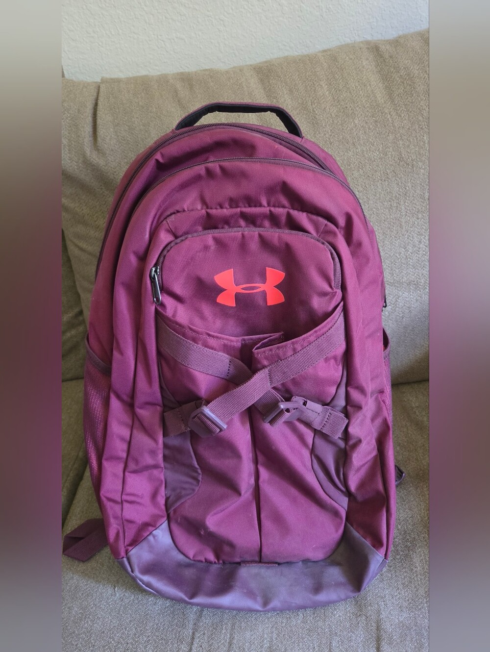 Under Armour Maroon Backpack with Coral Logo Preloved